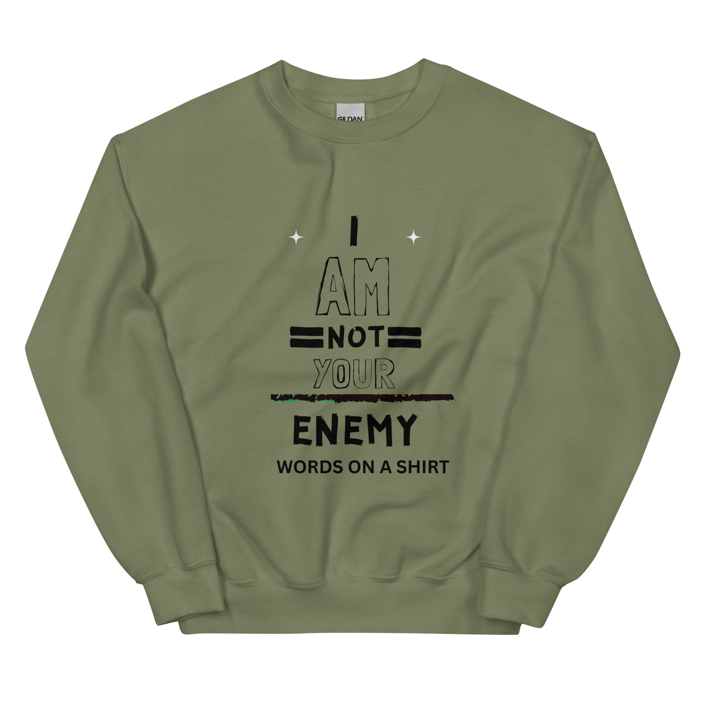 Keep snug and warm throughout the chilly season with this sturdy and cozy sweatshirt. Crafted with air-jet spun yarn for a plush feel and reduced pilling, this preshrunk sweatshirt boasts a timeless fit that's both snug and stylish. Embrace the lighthearted unity of the I Am Not Your Enemy-Unisex Sweatshirt!