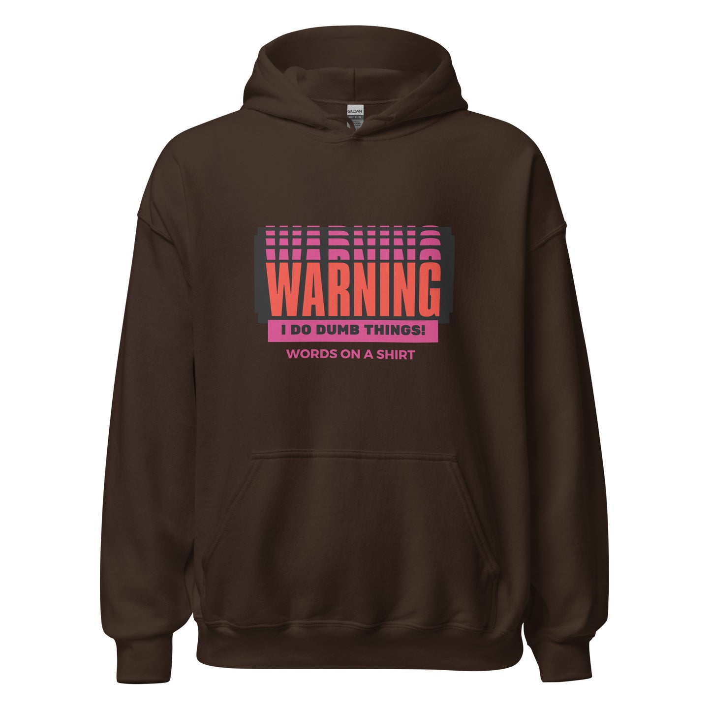 Stay warm and show off your playful side with our Unisex Hoodie! Made with soft and smooth fabric, this stylish hoodie is perfect for cooler evenings. And with the humorous phrase "Warning I Do Dumb Things" printed on it, it's the perfect choice for those who don't take themselves too seriously. Embrace your quirky side and stay cozy at the same time!