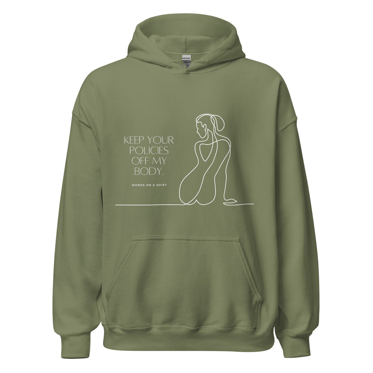 Feel cozy, comfortable, and stylish in this soft, smooth hoodie. Perfect for cooler evenings, it's the ultimate choice for staying warm and making a statement. Keep Your Policies Off My Body - a must-have for any passionate advocate of individual rights!