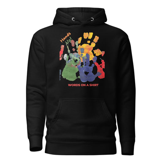 Rocking and ready? High-quality cotton, snug-fitting hood, drawstrings that bring it all together, and a front pocket that's perfect for stashing your stuff. Level up your style with this awesome premium hoodie. Show your power with Hands Up!