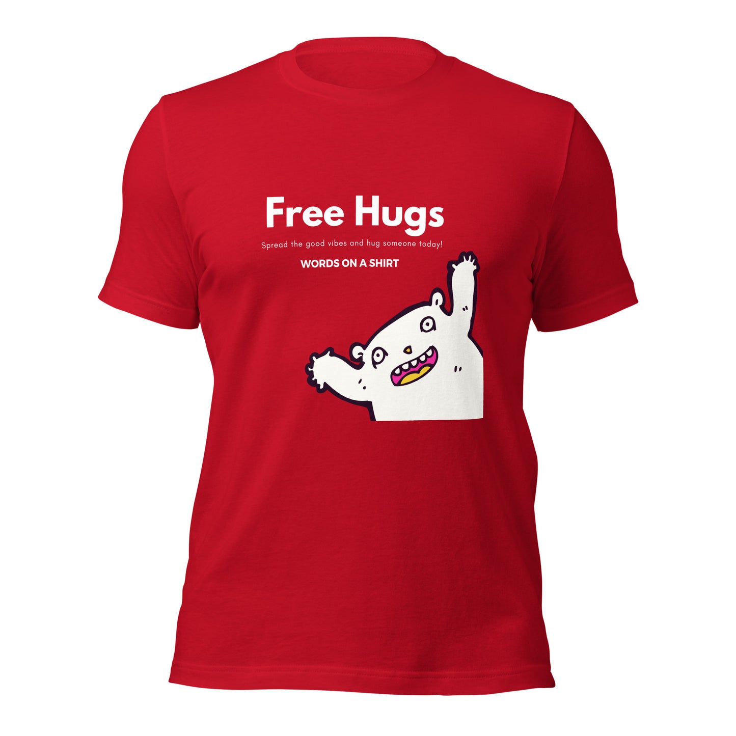 Don't miss out on this chance to snag the ultimate cotton tee. Pre-shrunk, side-seamed and perfectly tailored - this piece of apparel is ready to conquer! Take the plunge with our Free Hugs Collection and join the revolution!