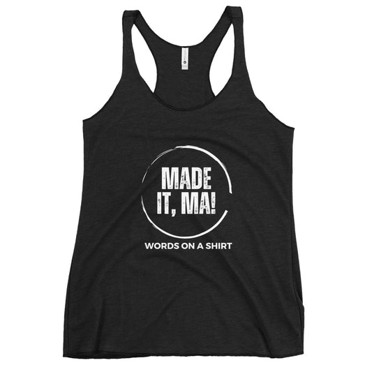 Show mom how you succeeded with our Women's Racerback Tank-Made It Ma! This soft and lightweight tank features a flattering cut and edgy raw edge seams. Perfect for any active lifestyle, don't miss out on this stylish and comfortable addition to your wardrobe.
