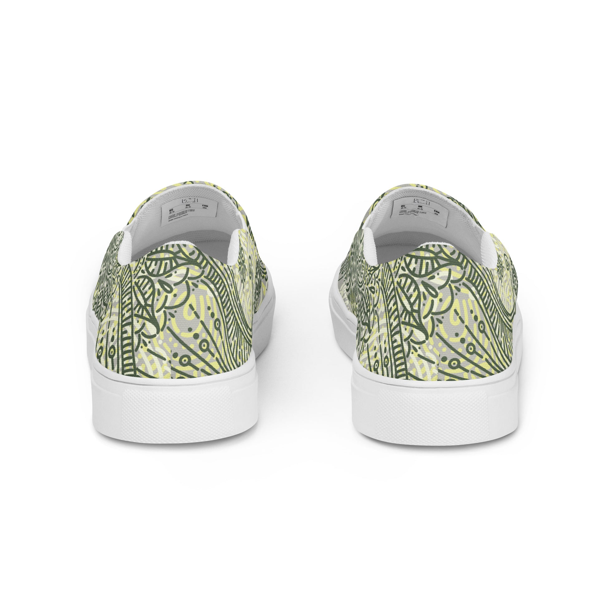 Comfort and style combine in these Women’s Slip-On Canvas Shoes, perfect for completing any outfit. With removable soft insoles and adjustable rubber outsoles, these Green Pasiley Sneakers By Words On A Shirt make sure you're always feeling your best.