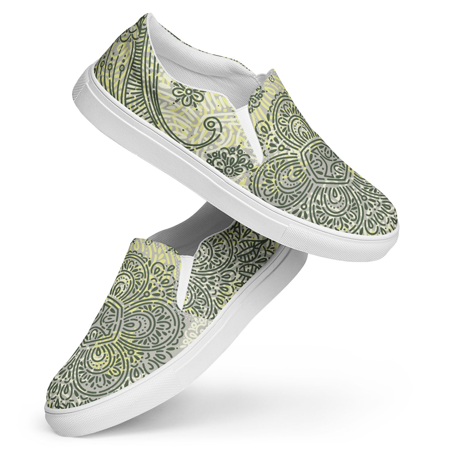 Comfort and style combine in these Women’s Slip-On Canvas Shoes, perfect for completing any outfit. With removable soft insoles and adjustable rubber outsoles, these Green Pasiley Sneakers By Words On A Shirt make sure you're always feeling your best.