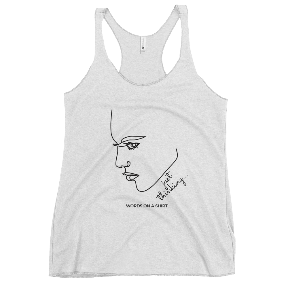 This racerback tank is incredibly soft and lightweight, with a flattering cut and raw edge seams that add an edgy touch. Experience the unmatched empowerment of a thinking woman.