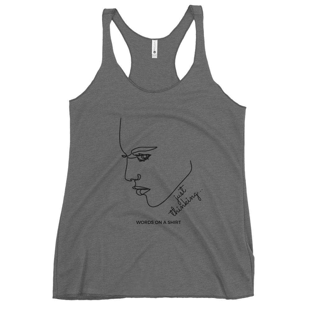 This racerback tank is incredibly soft and lightweight, with a flattering cut and raw edge seams that add an edgy touch. Experience the unmatched empowerment of a thinking woman.